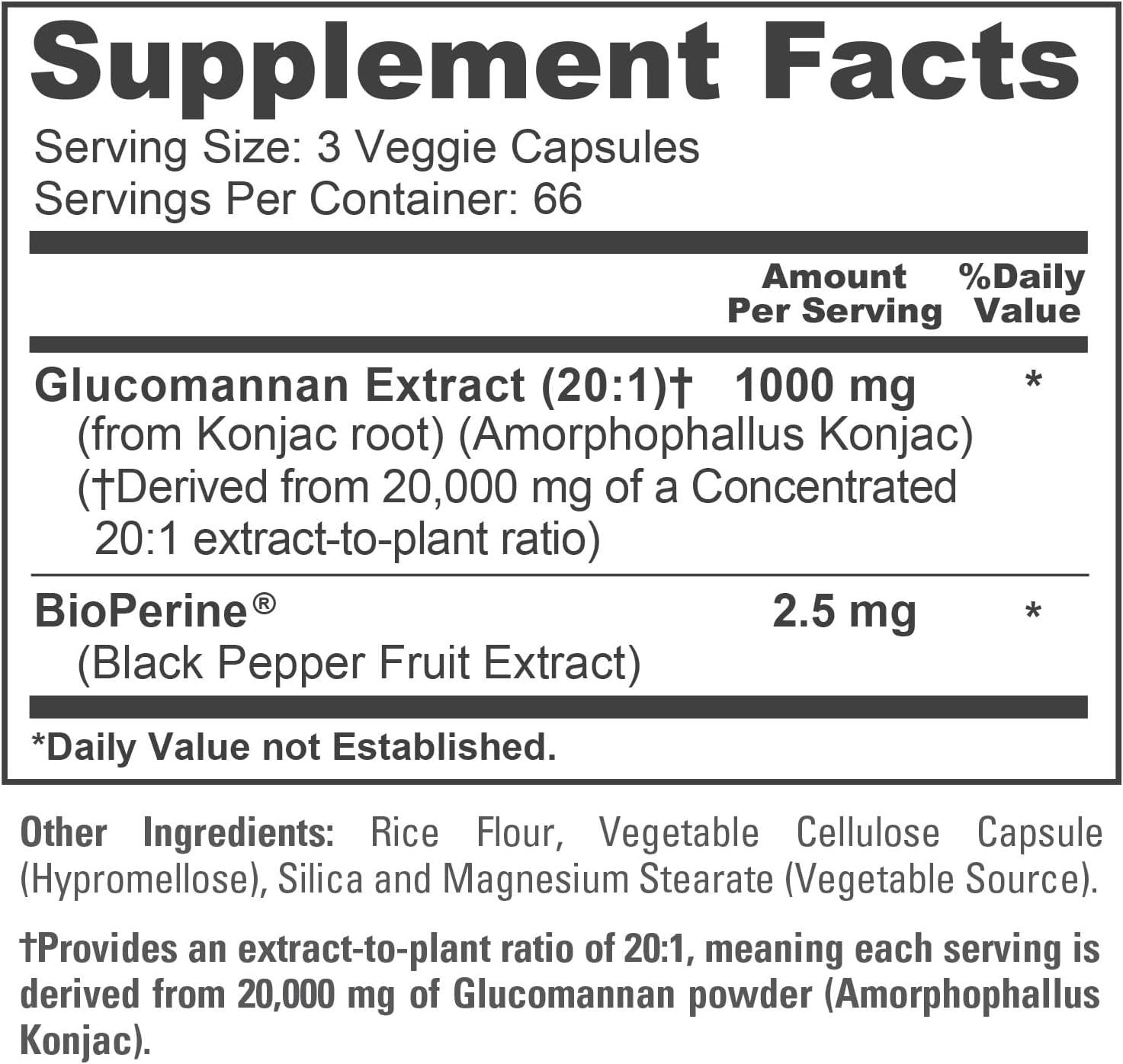 NusaPure Glucomannan 20,000 mg per Serving 200 VCaps (20:1 Extract, BioPerine Non-GMO, Vegan) Konjac Root - Image 4