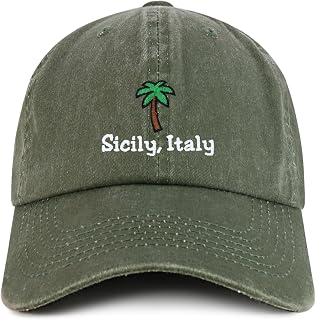 Sicily Italy with Palm Tree Embroidered Pigment Dyed Cotton Baseball Cap