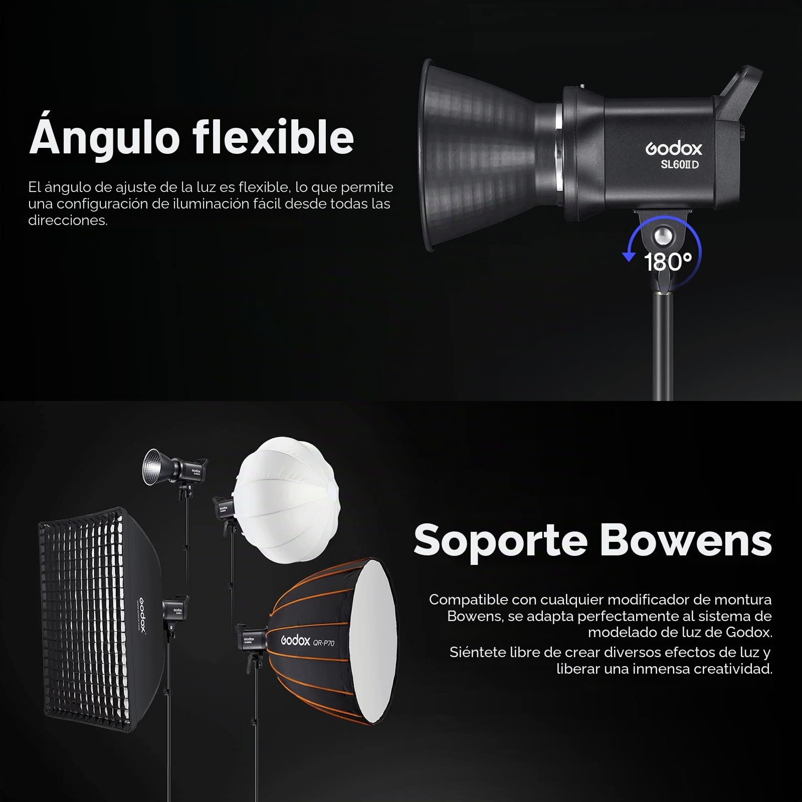 Godox SL60IID LED Video Light 70WS 5600K CRI96+ TLCI97+, Bowens Mount LED Vídeo Luz con 8-FX Effects Estudio Continuas Light