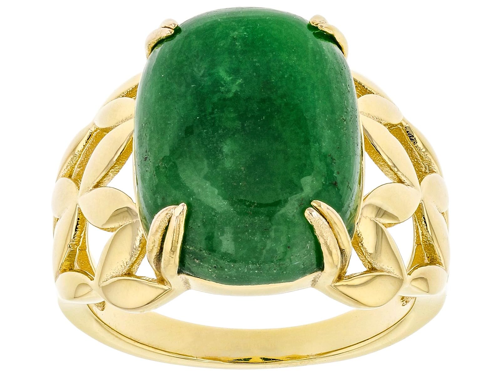 JTV Green Jade Ring for Women – 18K Yellow Gold Over Sterling Silver Statement Ring – March Birthstone Jewelry with Open Side Design – Includes