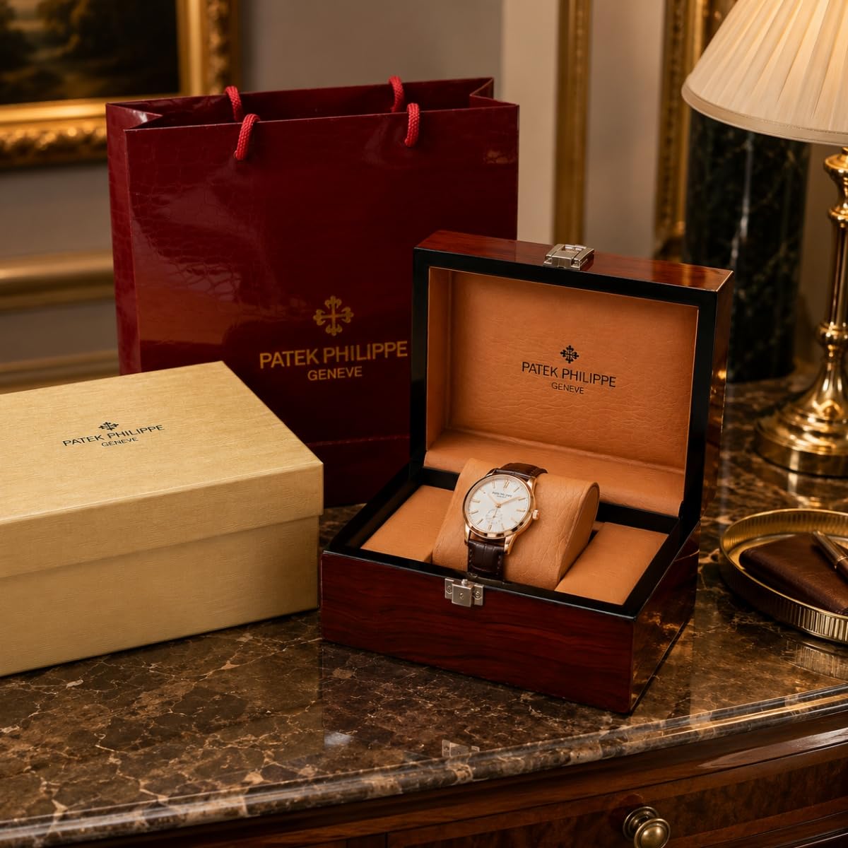 Custodia Porta Orologio in Legno Scatola Orologio da Tavolo con Cuscino Interno Coperchio a Cerniera Profilo Ordinato per Patek Philippe Nautilus