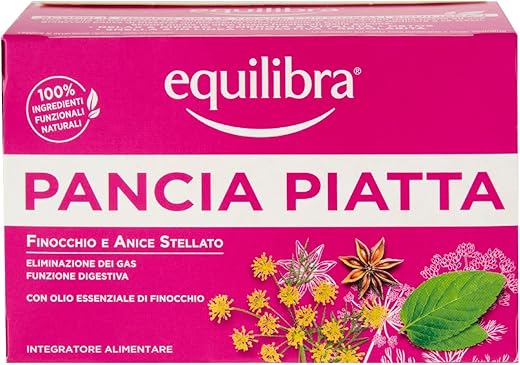 equilibra Dietary Supplements, Flat Belly Herbal Tea, 100% Functional Ingredients for Digestive Function, with Fennel, Star Anise and Carvi, 100% Recyclable Materials, 15 Filters