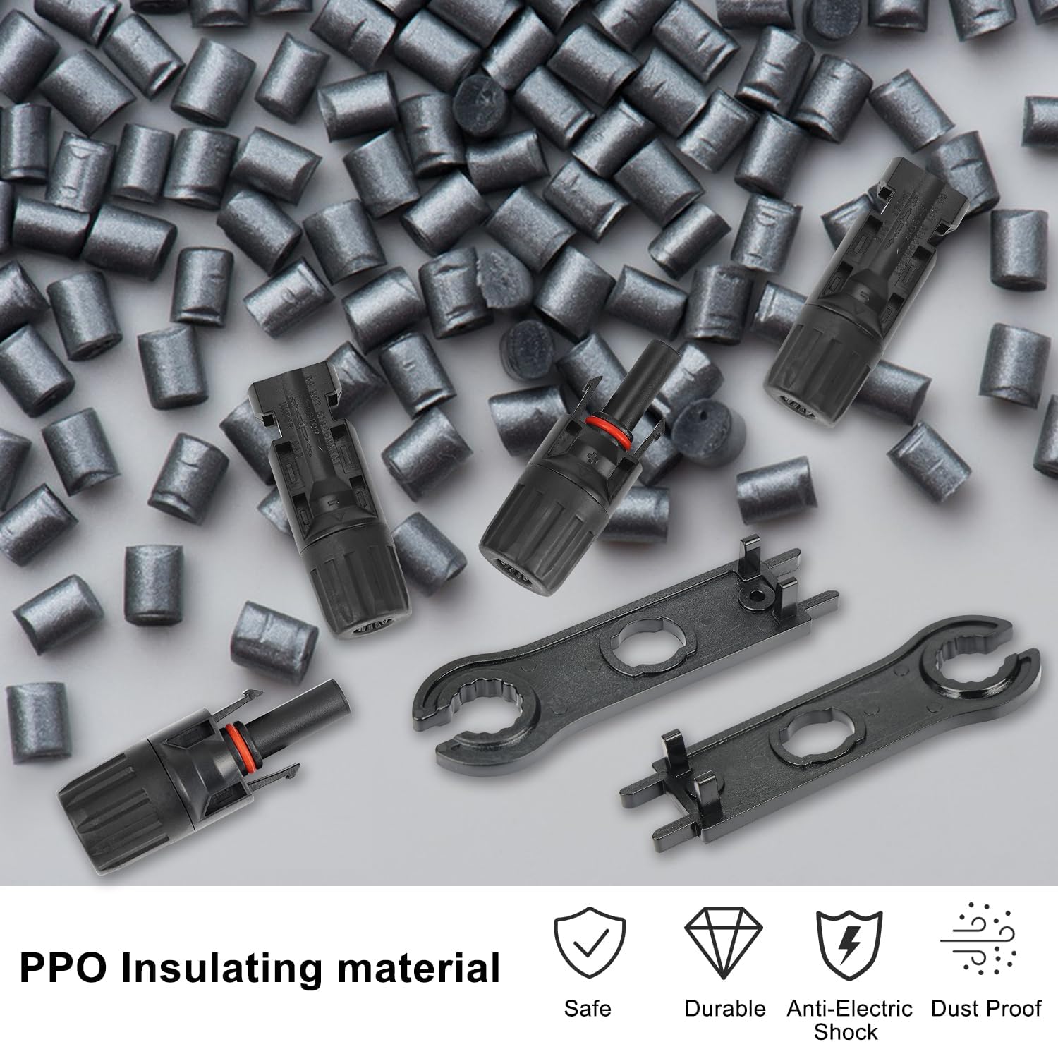 MC4 Solar Panel Connectors - 30Pairs/60PCS Male & Female Solar Panel Cable Connectors Kit with 2 Spanner Wrenches IP67 Waterproof 1000V 30A