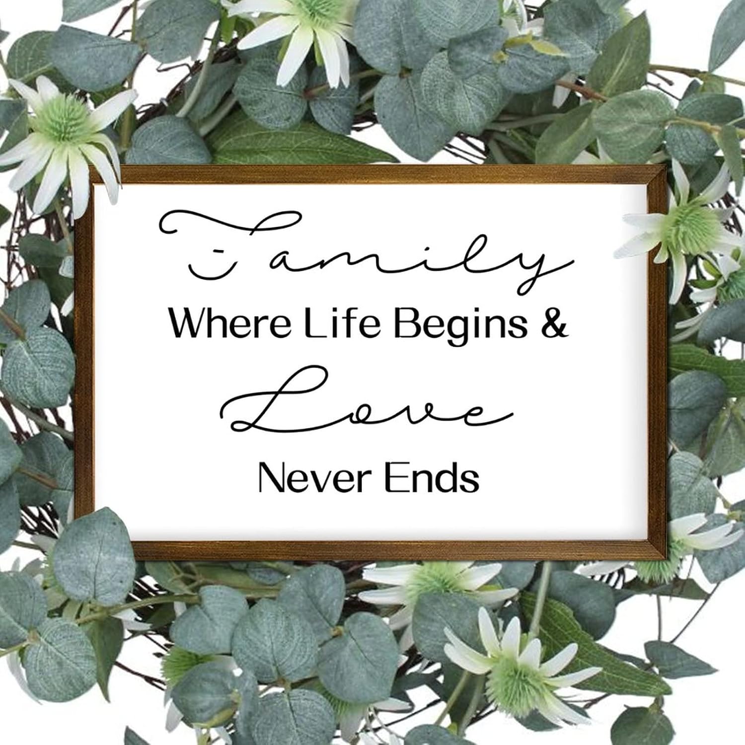 Religious Jesus Wood Frame Wall Sign Family Where Life Begins Love Never Ends Framed Wood Sign Plaques Funny Quote Nursery Wall Wood Frame Sign Decorations for Entryway Living Room 8x12in