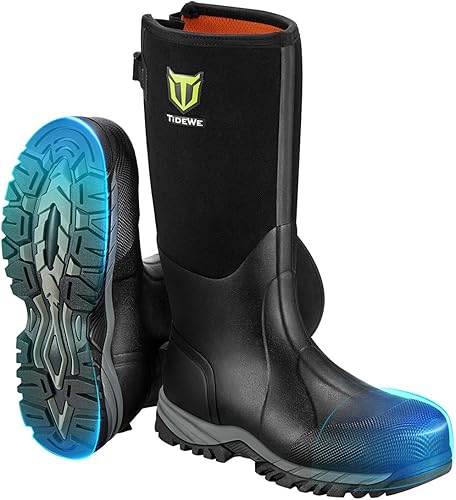 TIDEWE Botas de trabajo a prueba de pinchazos con puntera y vástago de acero, botas de goma antideslizantes impermeables para hombres, botas de