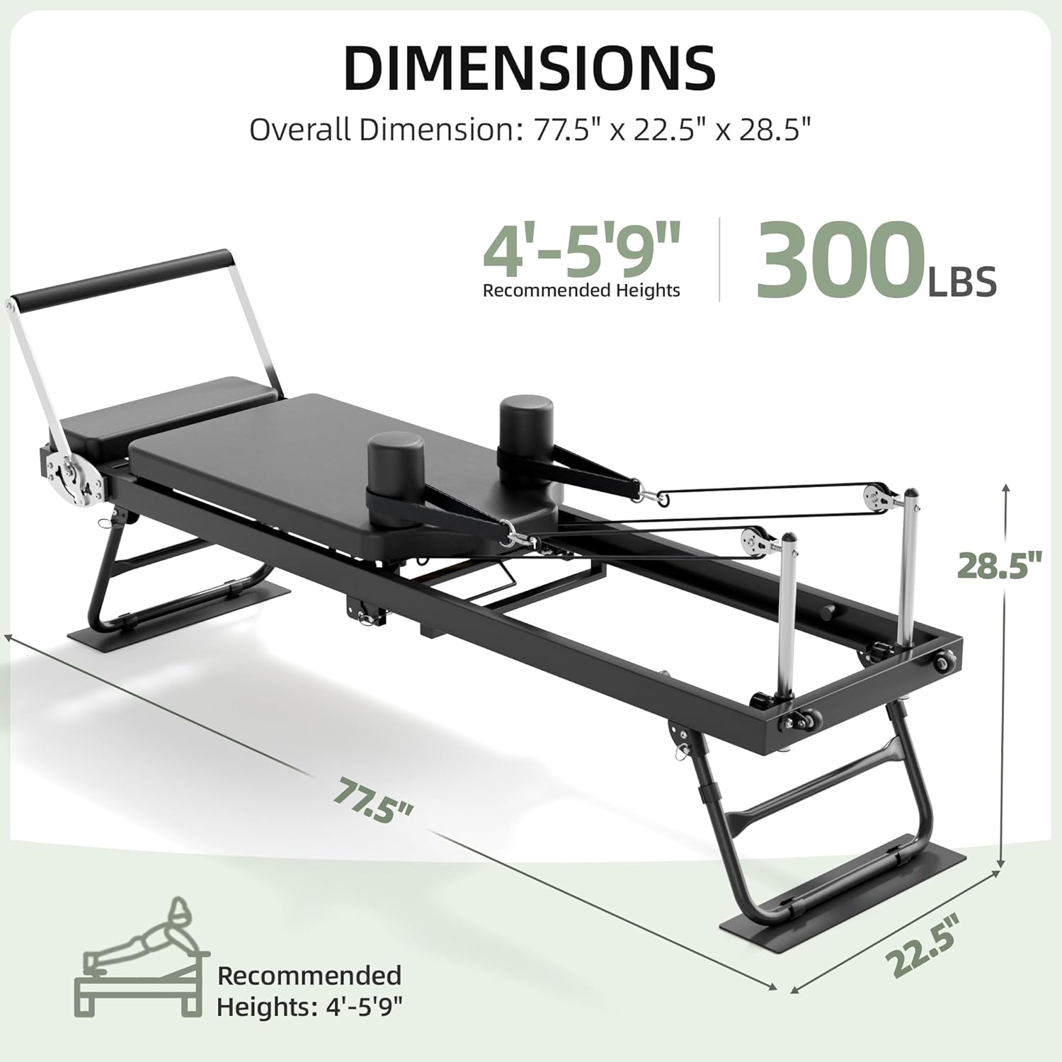 Pilates Reformer, Foldable Reformer Pilates Machine with Dual Resistance - Springs and Cord, Pilates Machine for Advanced and Beginners Users, Up to 300 lbs Weight Capacity, Black