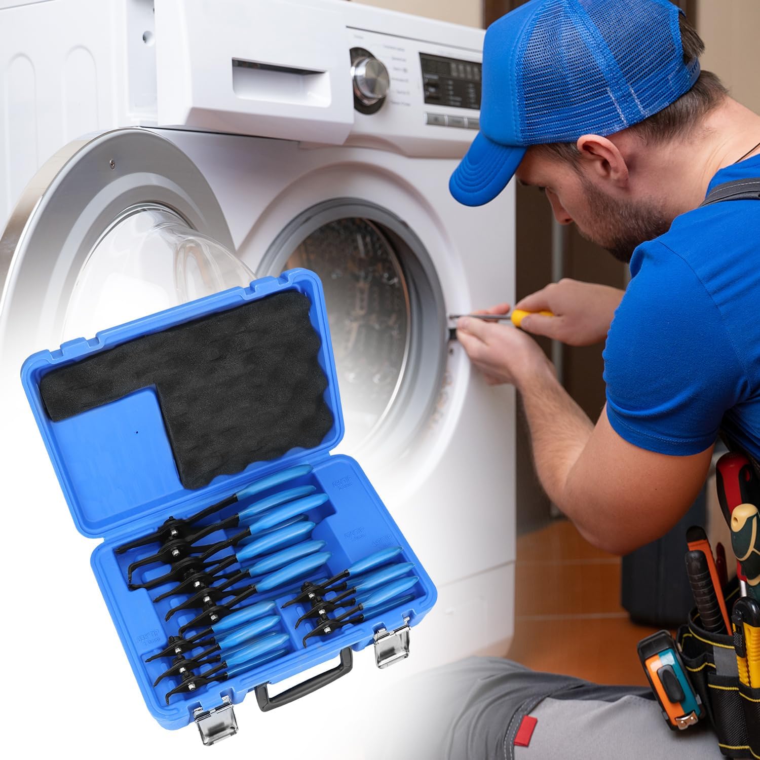 QWORK 12 Piece Versatile Retaining Snap Ring Pliers Set, Heavy-Duty Chrome-Moly Steel