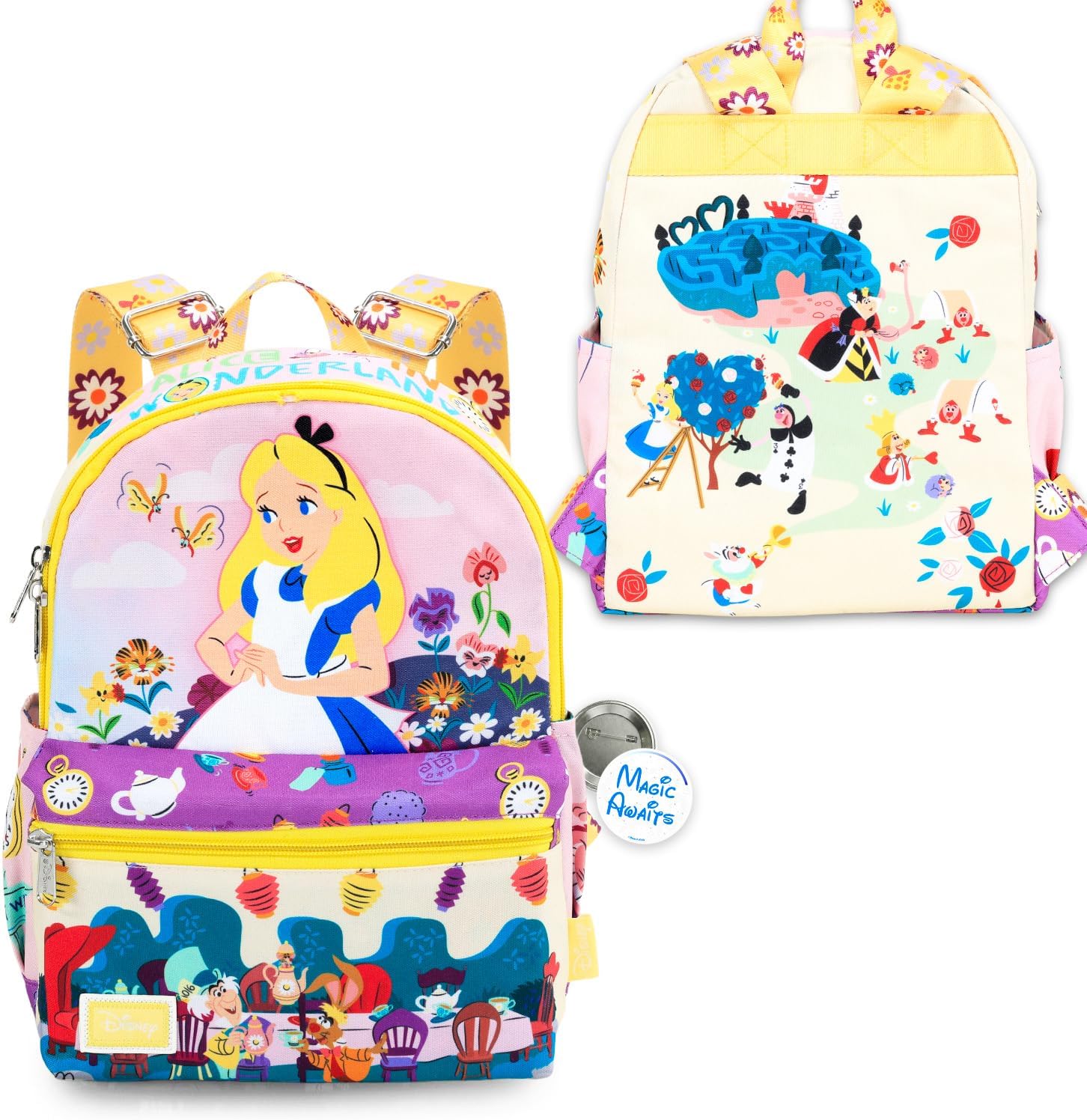 Disney Alice in Wonderland Mini Backpack - 13" Exclusive Woven Small Backpack with Front Pocket and Button Bundle | Adjusts to Fit Women, Teens, Girls, Kids image 4