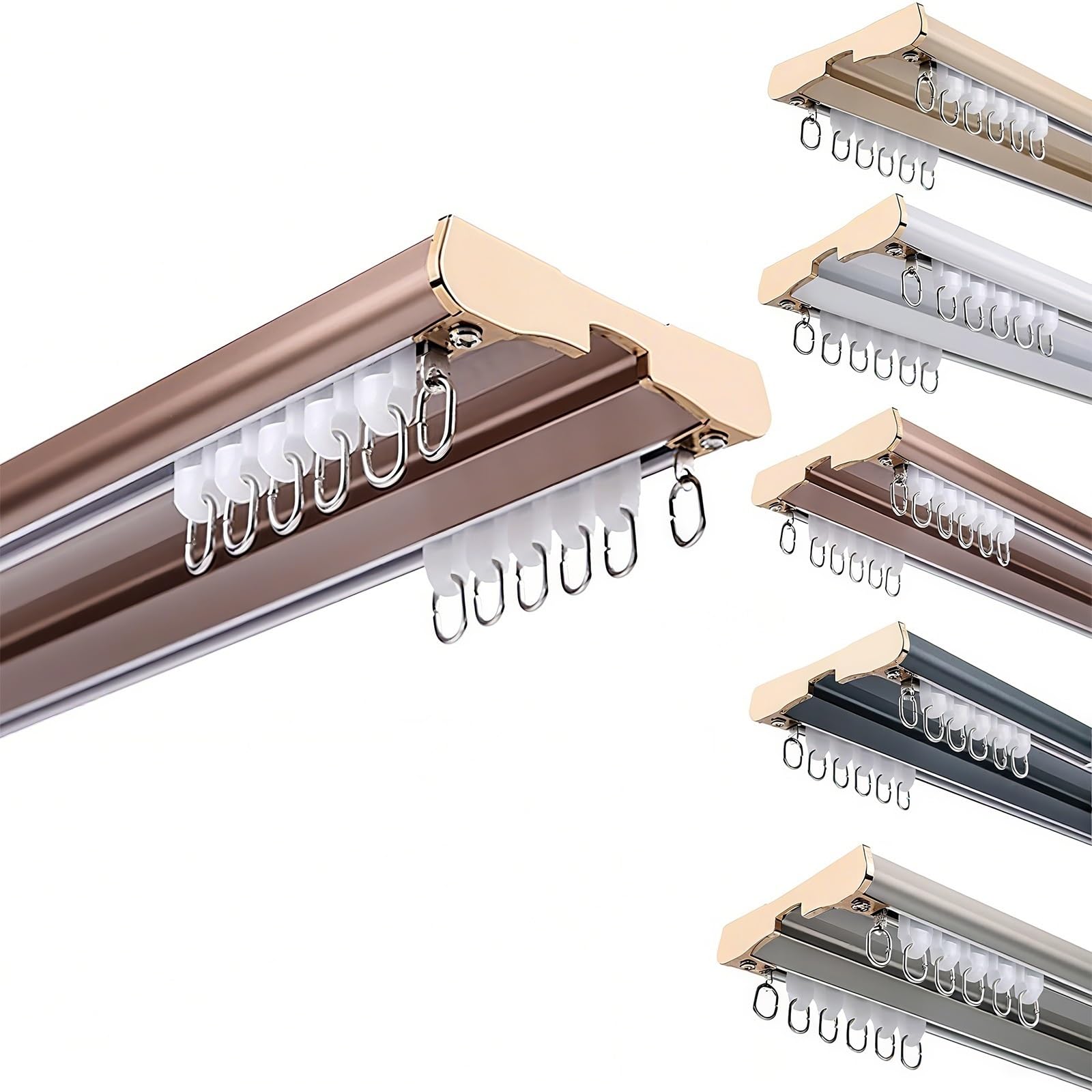 Set di aste per tende a doppio binario in alluminio, resistente, scorrevole, funzionamento silenzioso, per soggiorno, tende oscuranti (oro rosa, 600 cm, 5 x 120 cm)