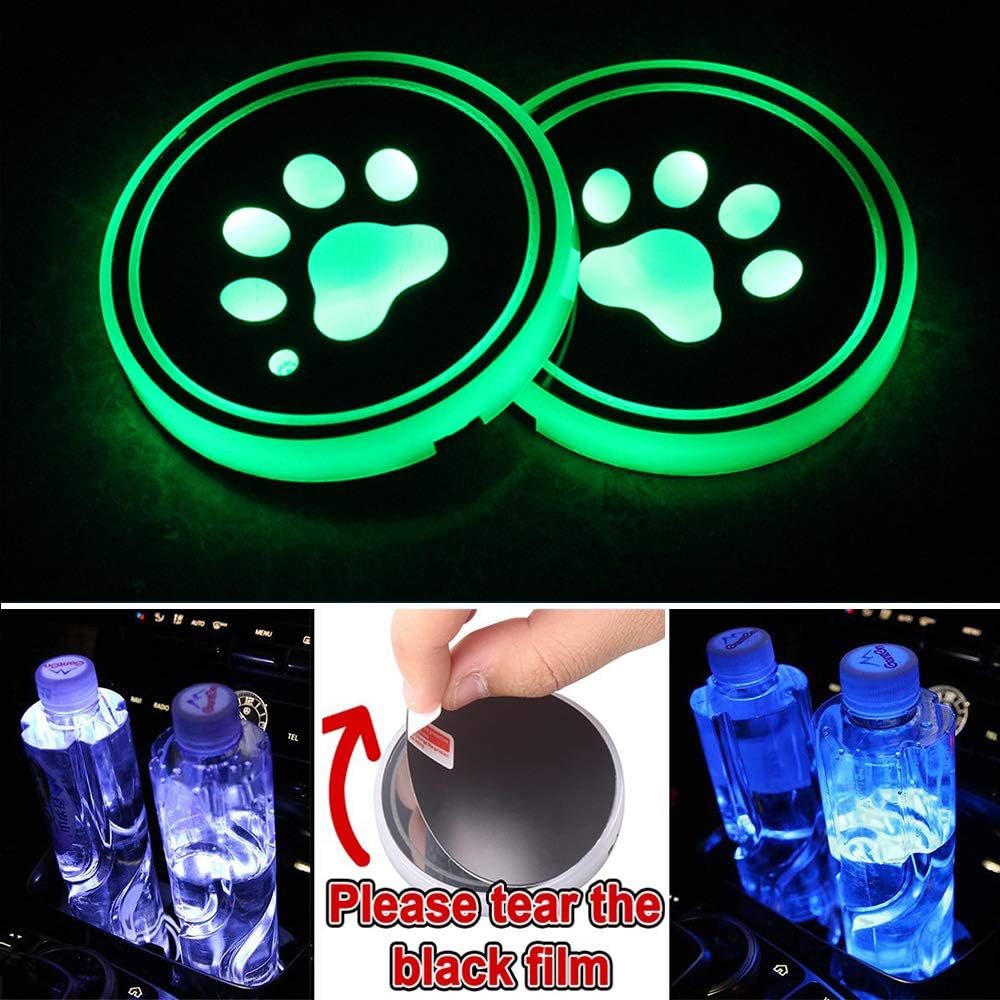 Heart Horse LED Cup Holder Lights, Car Logo Coaster with 7 Colors Changing USB Charging Mat, Luminescent Cup Pad Interior Atmosphere Lamp Decoration Light (2 PCS， Waterproof)