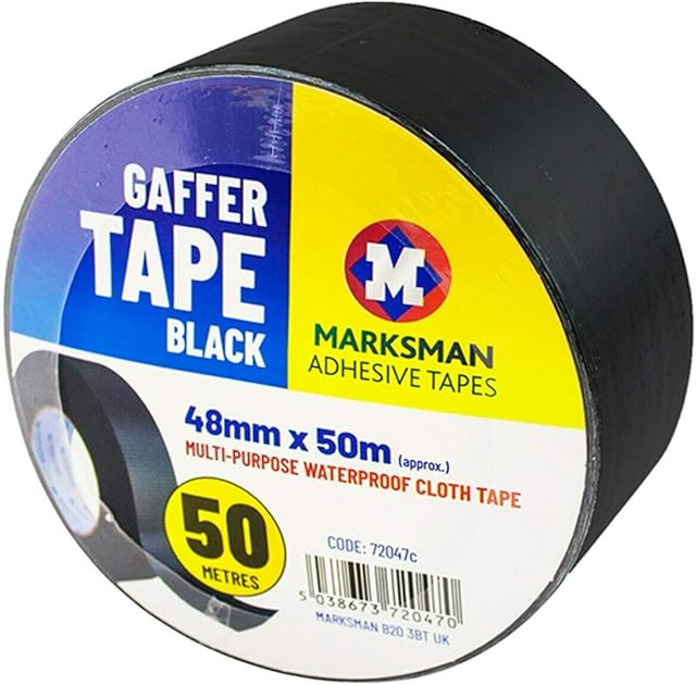 MARKSMAN DUCT TAPE Waterproof ORIGINAL DIY Heavy Duty GAFFER Cloth 2" 48MM x 50M BLACK WHITE SILVER GREY Strong Durable Adhesive REPAIR Strength Builders Tool UK FREE P&P (BLACK, 2 X Rolls)