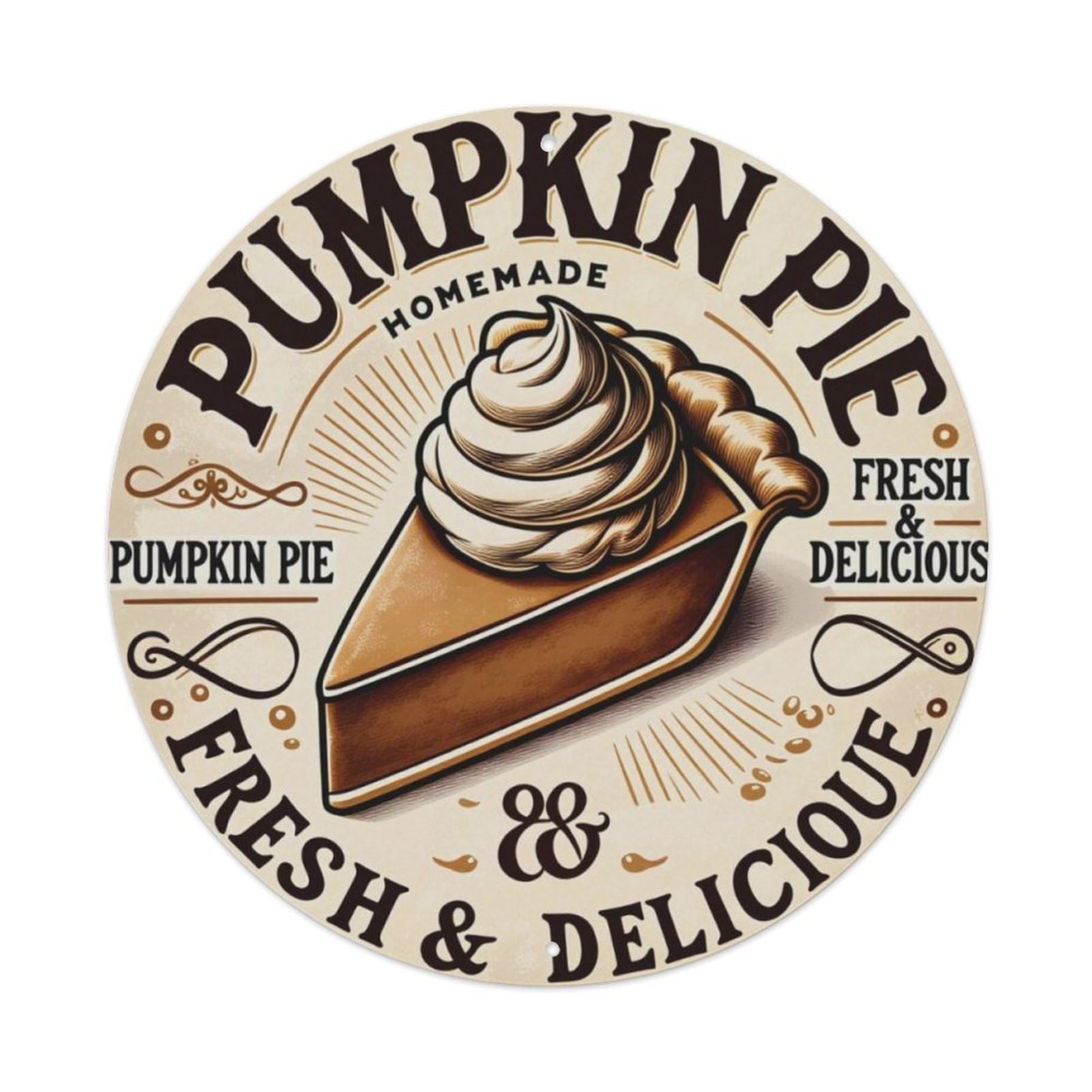 Ldfuieksufg Style Vintage Homemade Pumpkin Pie Round Decor Sign Vintage Aluminium Metal Sign, Retro Wall Decor For Home, Bar, Garage & Farmhouse 20X20cm