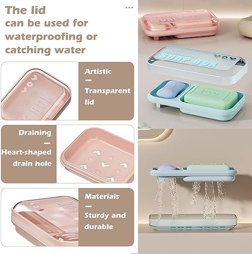 Miniatura 4 de Jabonera doble grande, soporte para barra de champú y acondicionador con tapa, funda de jabón autodrenante para lavabo de baño, ducha de baño,