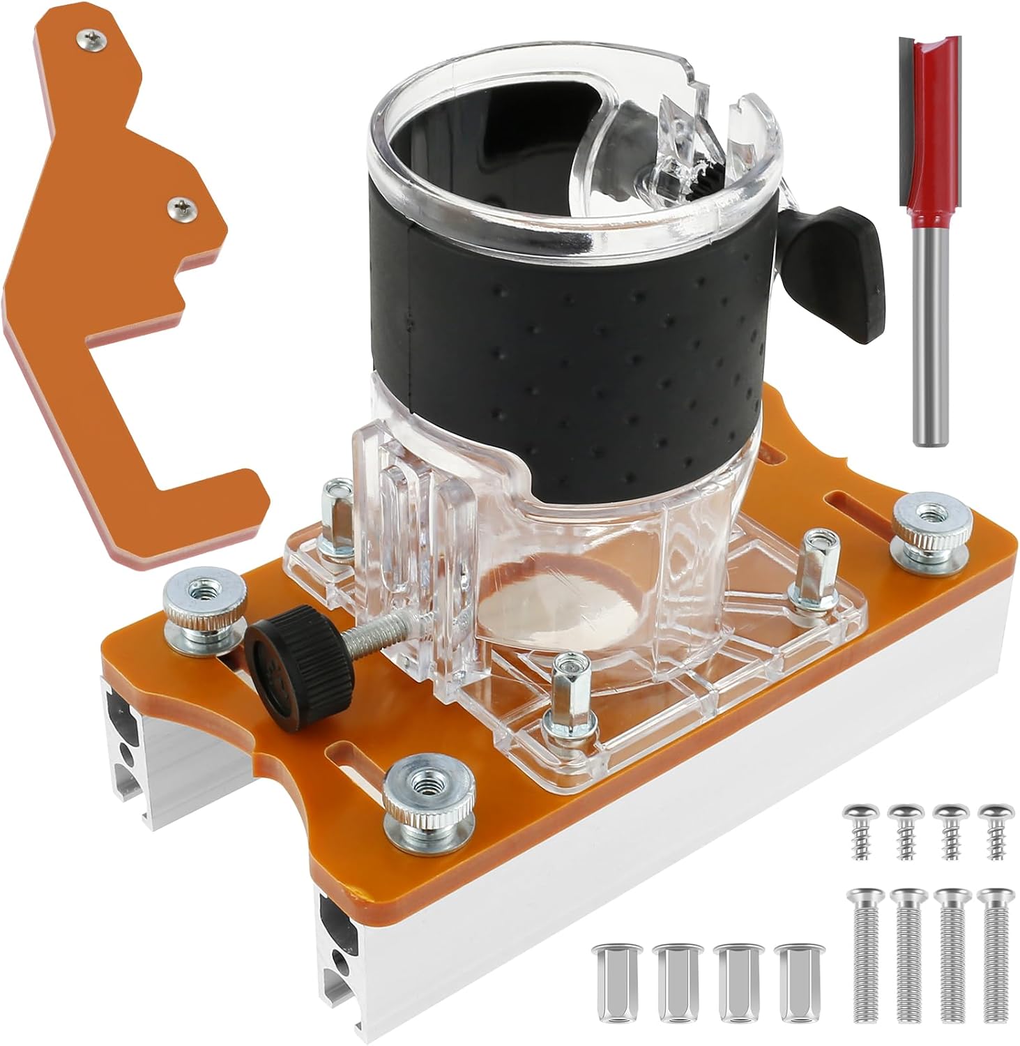 Trimming Machine Slotted Bracket Sturdy 2 in 1 Invisible Fastener Slotting Bracket Stable Wood Router Slotting Locator Woodworking Router Base with Dust-Proof Hole for Wardrobe/93(4-piece set)