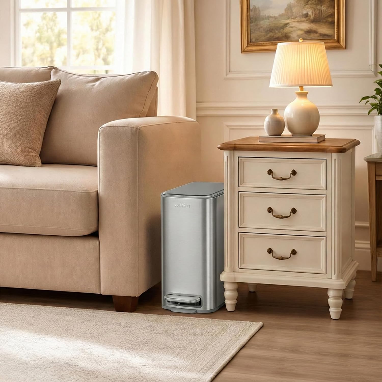 mVm Bathroom Trash Can, 1.6 Gal/ 6L Slim Step Trash Can with Lid, Small Garbage Can with Removable Bucket (Tin)