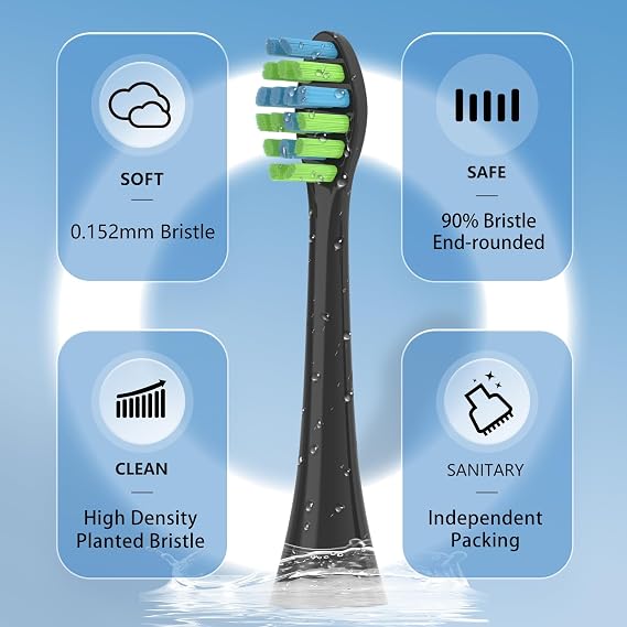 Replacement Toothbrush Heads with Covers for 7am2m AM101/AM105 Electric Toothbrush,10 Pack,Black