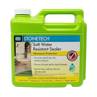 Stone Sealer for StoneTech Salt Water Resistant Sealer, Pool Deck Patio Stone Sealer, Maximum Protection Against Saltwater Chlorine, Coastal Marine Grade Penetrating Sealer for Outdoor Surfaces, 128oz
