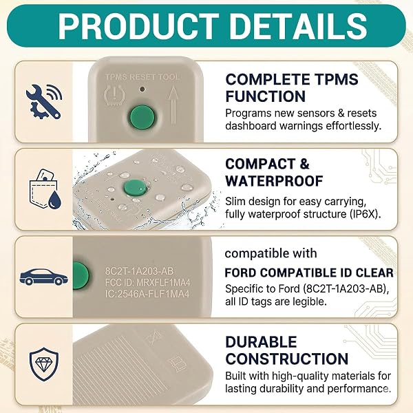 Jetstream Outil de capteur de Réinitialisation, Réapprentissage de la Pression des Pneus de Voiture, Compatible avec TPMS 19 Tire Activation 8C2T-1A203-AB for Ford, et d'autres Modèles - 4