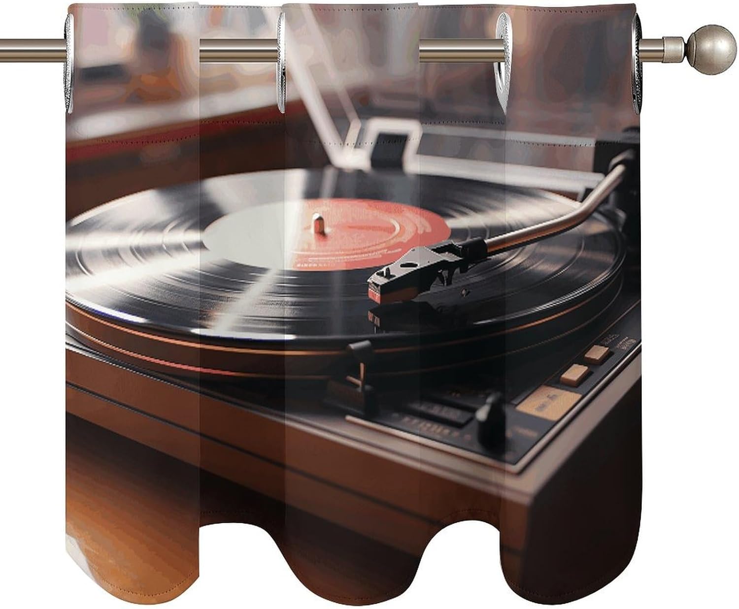 Record Player 2 Pack Valance Curtains Window Treatments. Adjustable Curtain with Rod Pocket.Cafe Curtains is Half Curtains for Privacy Decorative 52x18.1 Inch.