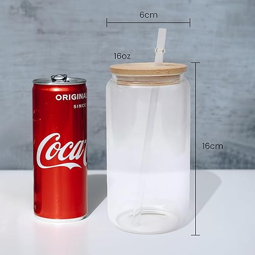 Miniatura 2 de Paquete de 25 vasos de vidrio transparente de sublimación de 16 onzas con tapa de bambú, vasos de vidrio de sublimación rectos para café helado,
