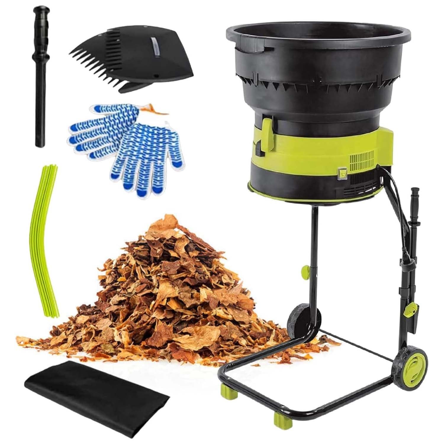 Biotrituradora Eléctrica 2500W Con Bolsa Recolectora Y Ruedas, Trituradora De Hojas 8000 RPM, Compostador Seguro Bladeless, Jardín Limpio Todo El Año(Powercordx10m)