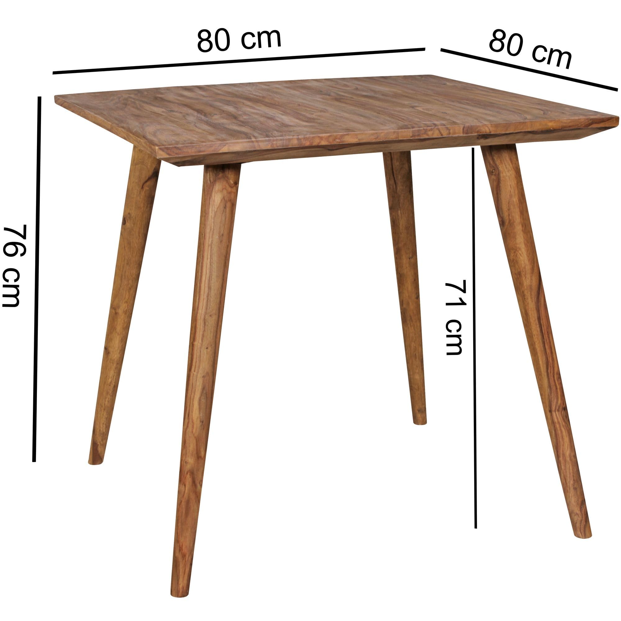 FineBuy Esstisch quadratisch 80cm Sheesham Massivholz – Rustikaler Holztisch im Landhausstil, Design Esszimmertisch massiv, Küchentisch klein für 4 Personen Bistrotisch