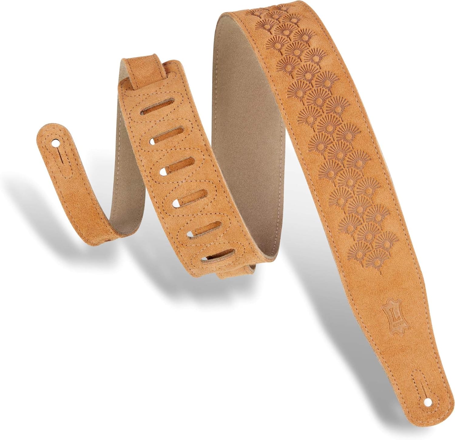Levy's Leathers 2.5" Suede Leather Guitar Strap Dandelion Emboss Design; Black (MS26DE-BLK)