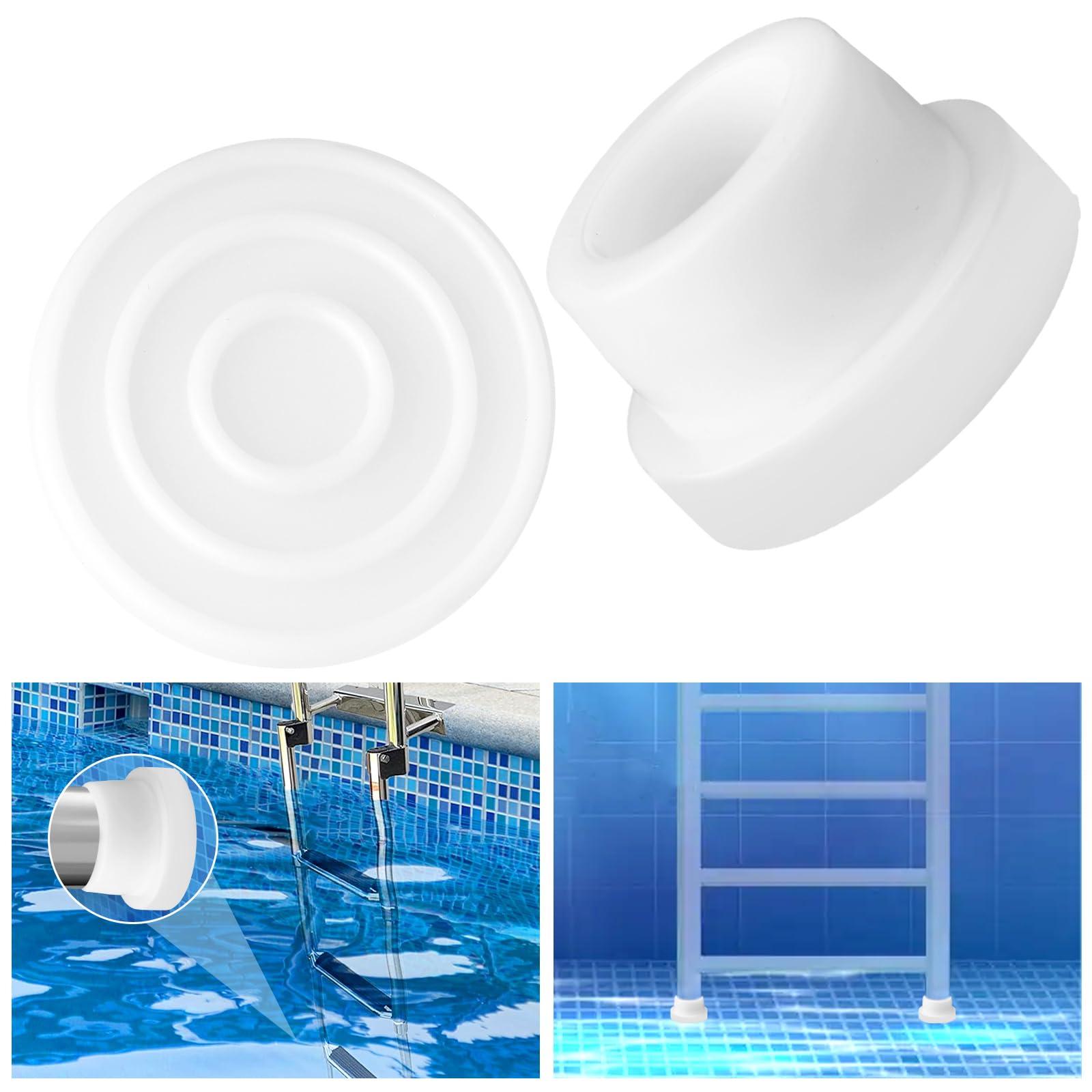 2 Pcs Pool Ladder Bumpers for Inground Pool, Pool Ladder Rubber End Caps for Protect Swimming Pool Liner, White Rubber Pool Ladder Caps Fit 1.9" Standard Swimming Pool Ladder Tubing