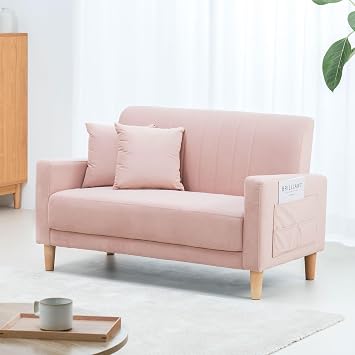 VENTOTA Sofa, 2 Seater with Armrests, Low Sofa, 2 Seater with Legs, Sofa with Cushions, Natural Wood Legs, Stylish, with Storage Pockets, Compact, Nordic, Simple, Width Approx. 29.9 inches 113 cm