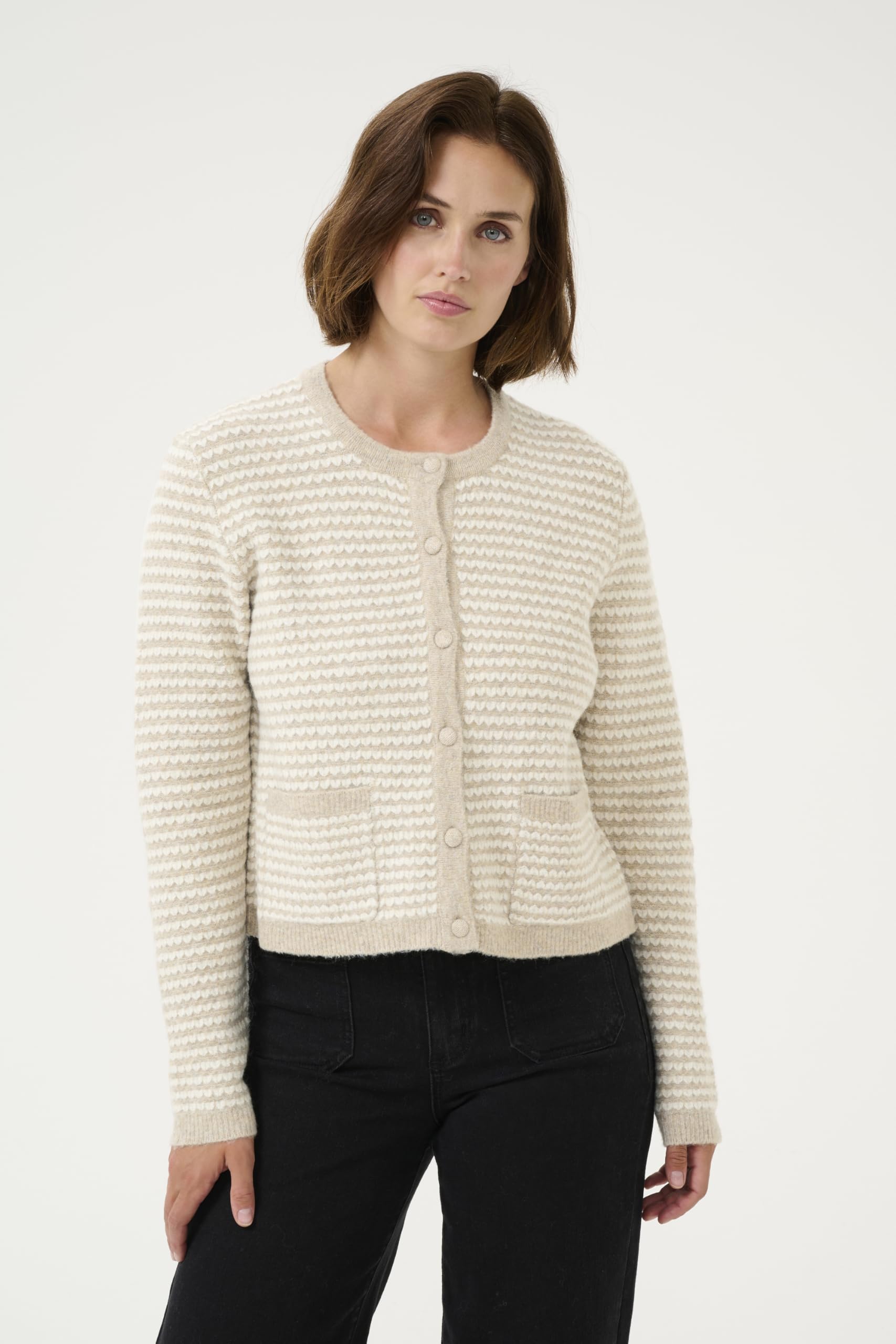 KAFFE Pulower Kobiety Kaffe Women's Pullover Crew Neck Relaxed Fit Long Sleeves Textured Knit