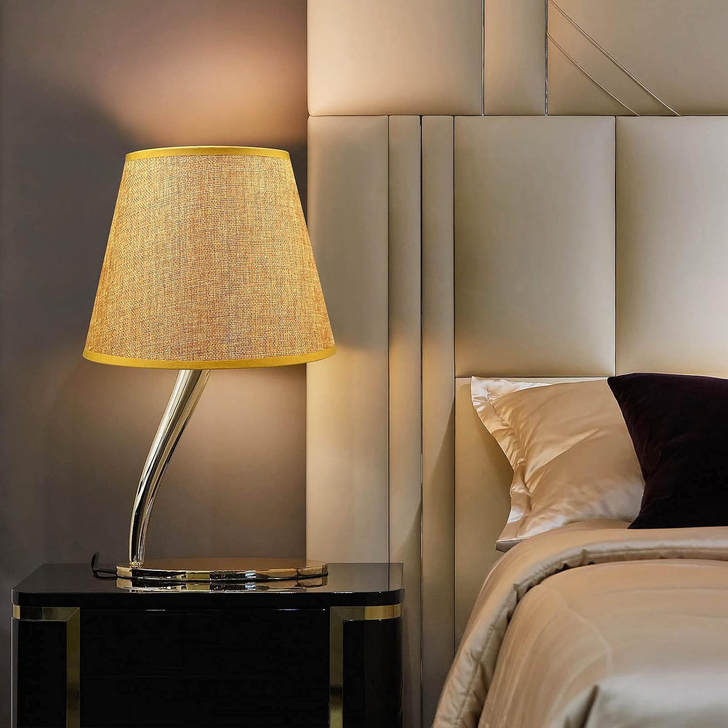 4-Pack Small Lamp Shades, Brown Fabric Lampshades for Table Lamps and Floor Lamps, Lampshades Replacement 9.8x7.9x6.3", Natural Linen Hand Crafted Lamp Shade with Spider for Lamps with a Harp