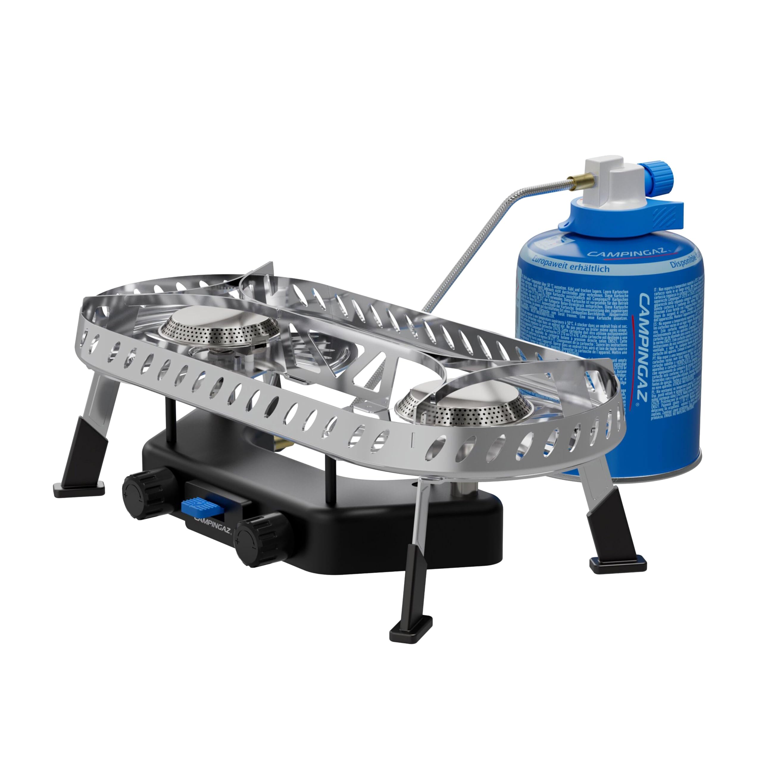 Campingaz Camp & Trek Twin Connect Fornello da campeggio, 2 bruciatori da 2000 W, accensione piezoelettrica, in acciaio e plastica, con borsa per il trasporto
