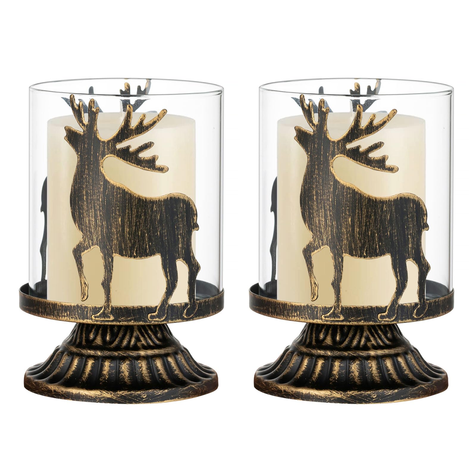 Sziqiqi Portavelas Candelabros de Navidad Juego de 2, Portavelas de Metal Negro Decorativos Candelabros de Columna Velas Pequeñas Huracán Centro de Mesa para Decoración de Chimenea Manto Navideña