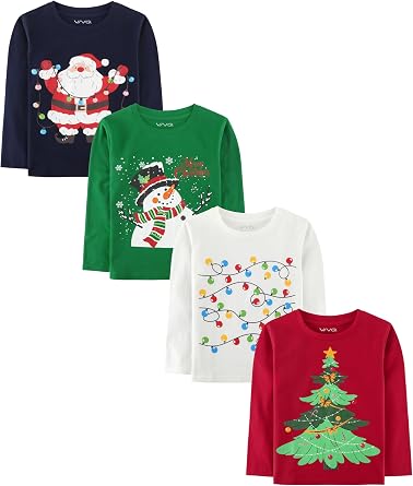 Cotton 4 Pack Toddler Boys Girls Long Sleeve Shirts Animals Prints 2T to 6Y