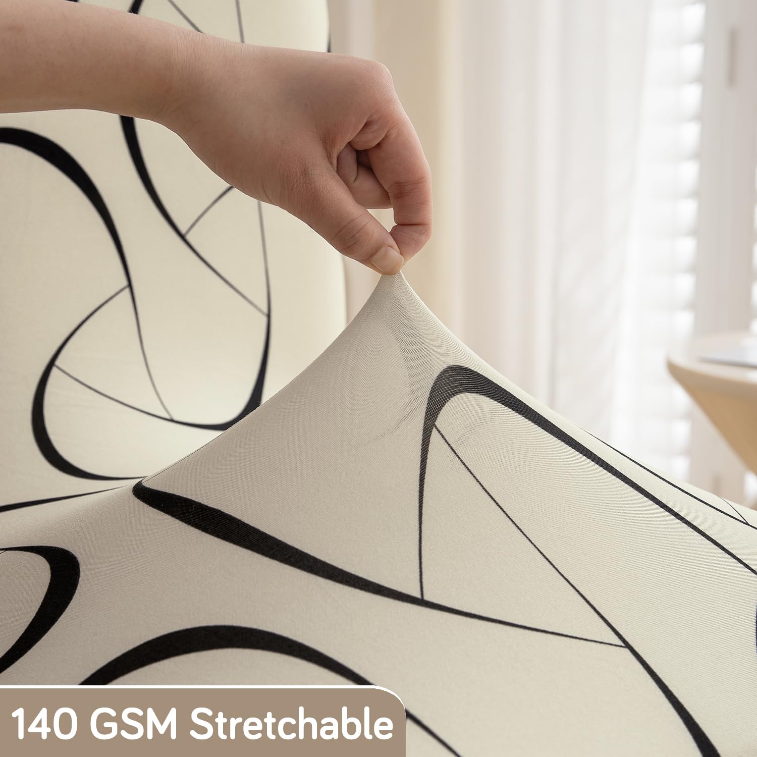 HOKIPO Dining Chair Covers - Beige Abstract Art -4