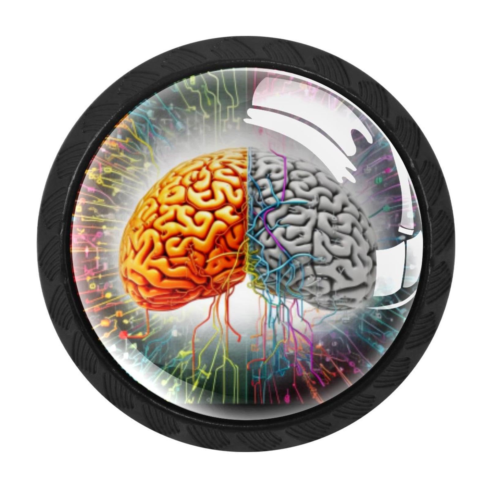 Chenzzzz Multicolored 02 4 Pieces Mathematical Engineering Brain Drawer Knobs, 35Mm Black Kitchen Cabinet Knobs, Drawer Pulls And Knobs, Glass Cabinet Hardware Single Hole Knob For Cabinets And Drawers Round