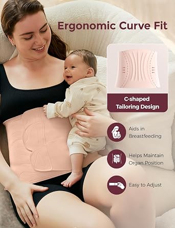 Momcozy Ergowrap Postpartum Belly Band for C-Section Recovery and Vaginal Birth, Abdominal Binder with 3D Lifting & Ergonomic Back Support, Seamless Belly Wrap Shapewear for Post Surgery Recovery