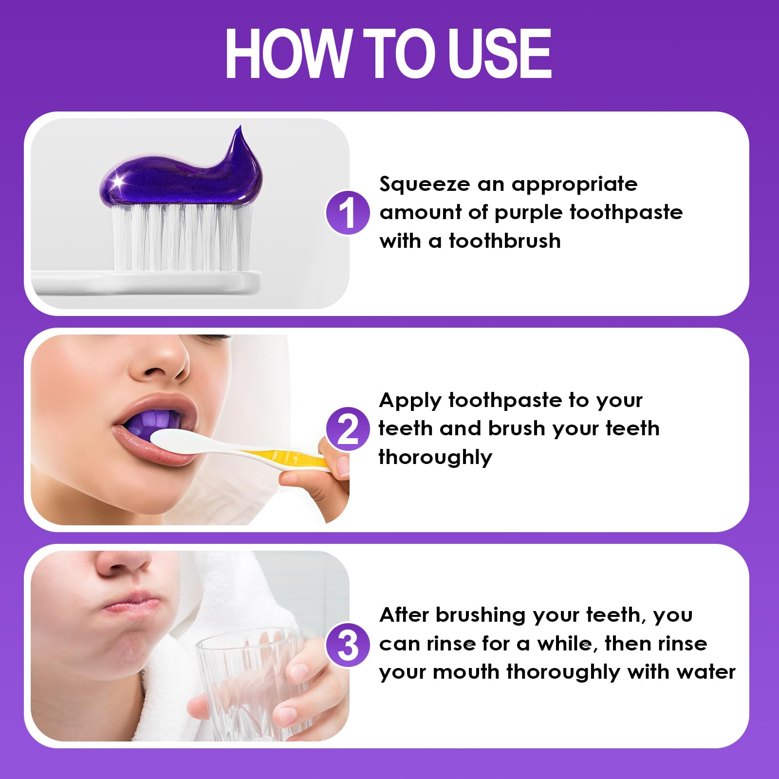 30ml Pasta de Dientes Púrpura Blanqueadora, Pasta Blanqueadora, Dientes Limpios y Brillantes, Proporciona un Blanqueamiento Suave y una Limpieza Eficaz, para una Sonrisa Más Blanca y Luminosa — view 7