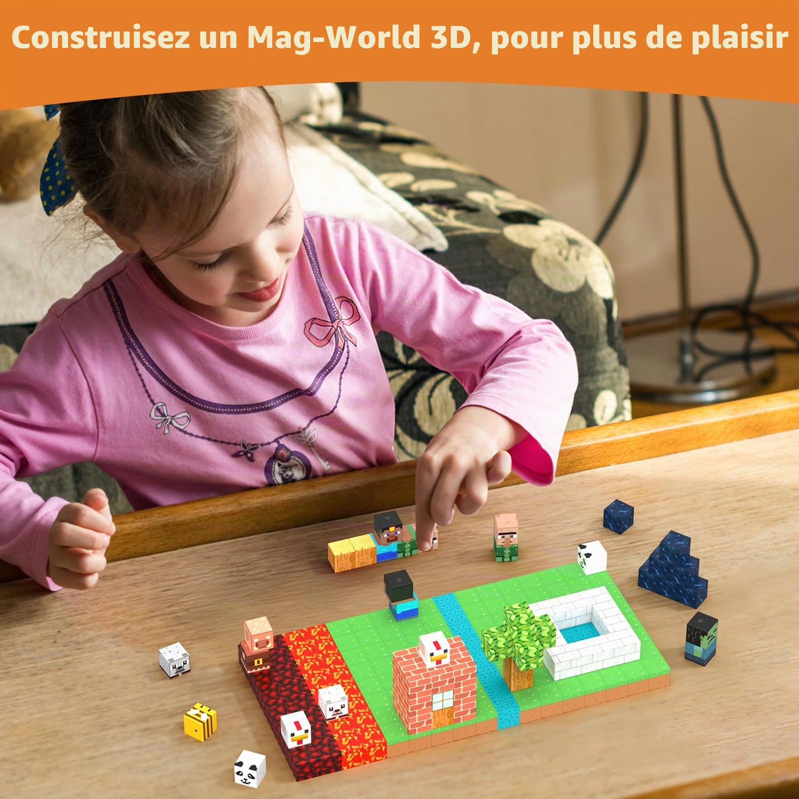 JauniQ Blocs de Construction magnétiques, 200 pièces, Jouet magnétique sensoriel, Cadeau d'anniversaire, Convient aux Enfants de 3 à 8 Ans, Cadeau de Noël, Jouet créatif pour Enfants