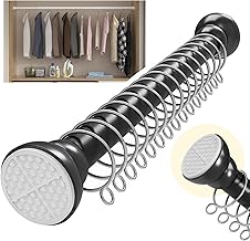 (Scratch Resistant) Tension Rod, Super Strong Stainless Steel, 15 Curtain Rings, Bathroom Tension Rod, No Drilling Required, Width 19.7 - 120.0 inches (50 - 305 cm), Length Adjustable, Earthquakeproof