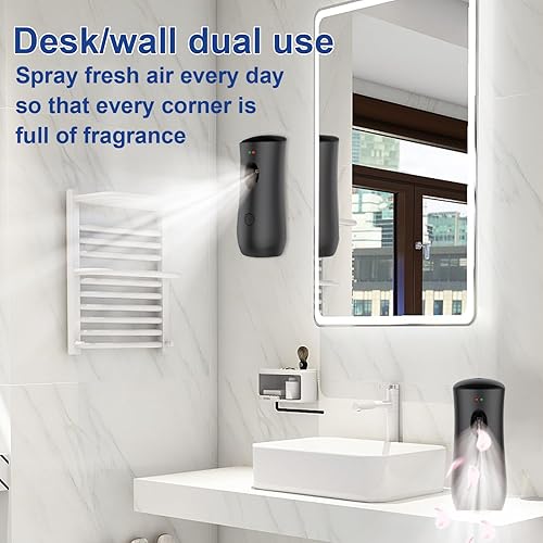 Miniatura 10 de Dispensador automático de ambientador en aerosol (paquete de 2), máquinas de aromaterapia ajustables de pie o montado en la pared para el hogar,