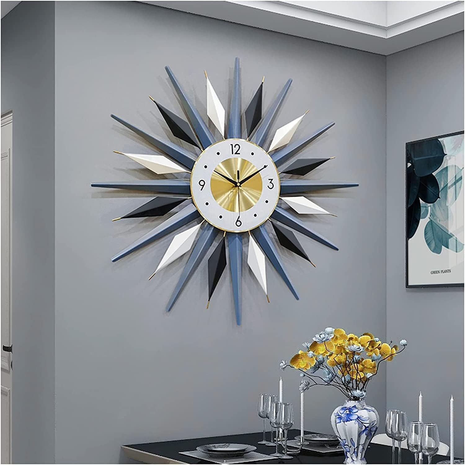 SaryEdge Wall Clock for Living Room Decor Modern 3D Art Metal Clock Wall Clocks Large Silent Quartz Decorative Clock for Bedroom Kitchen Decor Wall Decor Clock-A-60CM,A-60CM,A-60CM,A-60CM