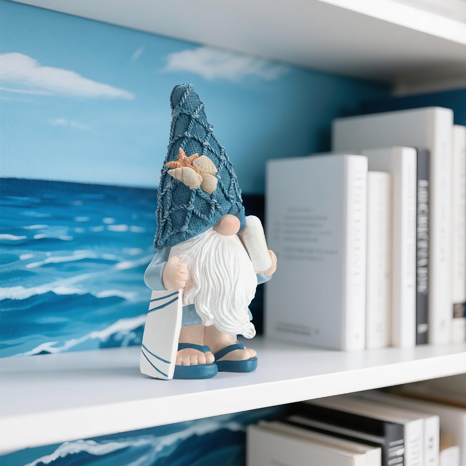 Beach Gnomes Statues,Ocean Gnomes,Nautical Themes Decoration,Beach, Gnome Holding a Surfboard