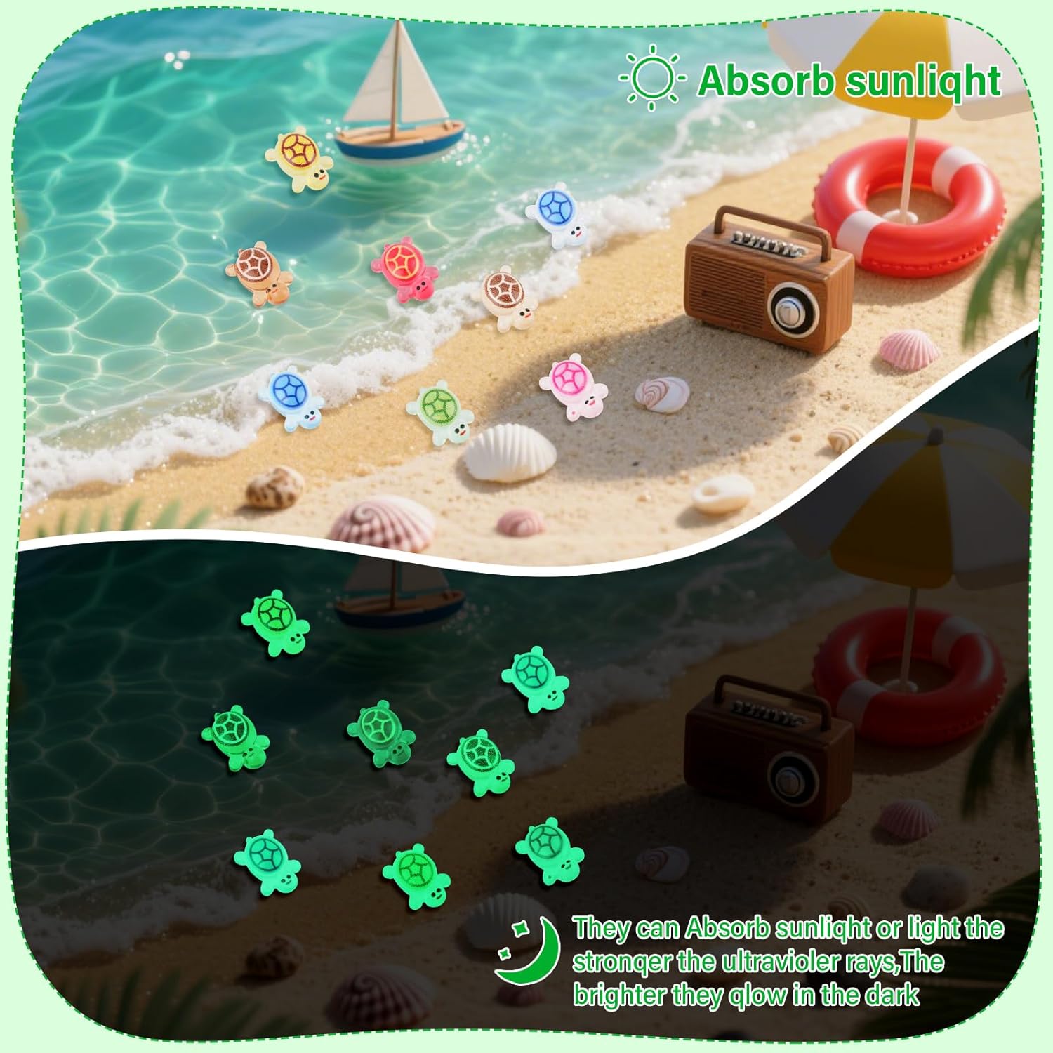 240pcs Luminous Mini Resin Turtles, Glow in the Dark Tiny Sea Turtle Animals Bulk to Hide Miniature Figures Small Plastic Ocean Animal for Fairy Garden Micro Landscaping Dollhouse Home Decor Crafts - Image 3