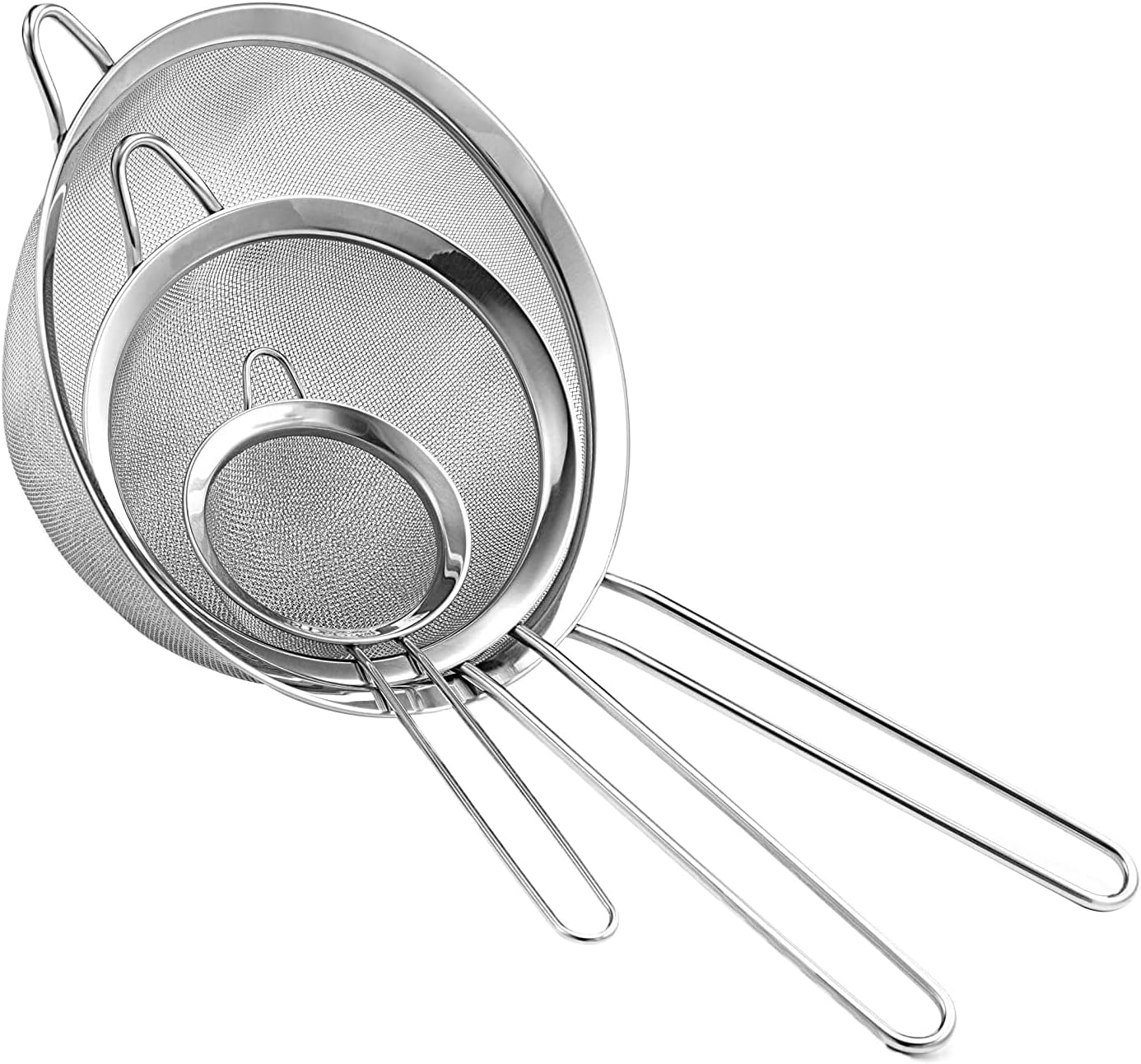 AEX 3X Fine Wire Mesh Kitchen Sieve Set Stainless Steel Food Strainer