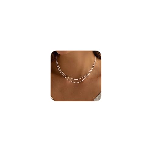 MBW Layered Necklaces for Women, Dainty Silver Plated Snake Twist Rope Chain Necklace for Women Simple Herringbone Thin Snake Chain Satellite Choker Necklace Silver Jewelry Set Gifts for Women Girls - Layered Satellite-silver