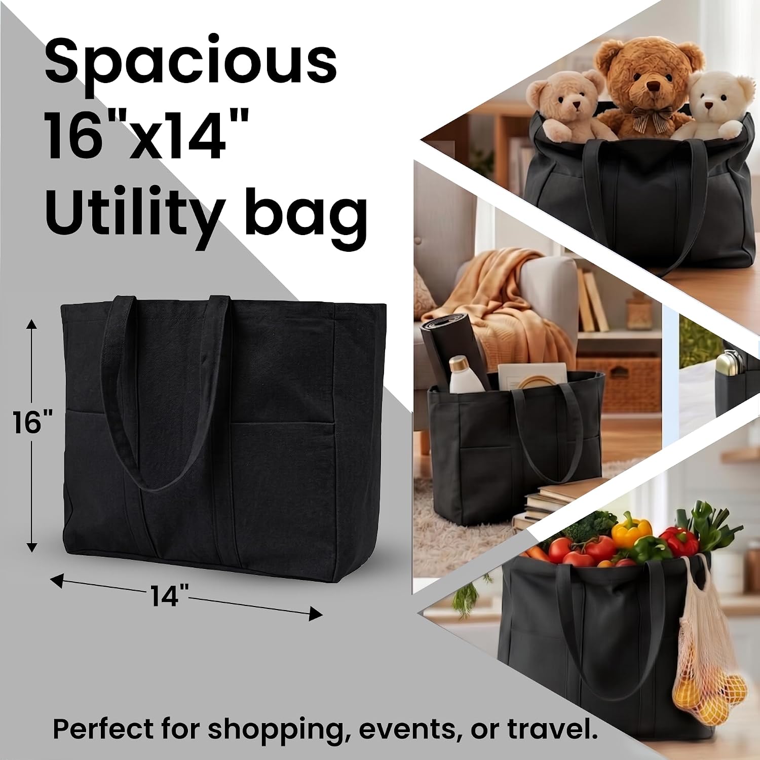 LFH Cotton-Rich Utility Bag For Shopping, Storage & Daily Use, Heavy-Duty, Washable, Durable-Reusable Perfect for Travel