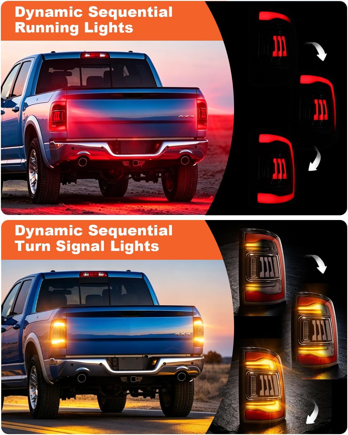 OKLSG LED Tail Lights for Ram 1500 2009-2018, Ram 2500 3500 2010-2018 (Red) | Dodge Ram 1500 Sequential Rear Lights, Plug and Play Ram Tail Lamp, Super Bright Waterproof Taillight Replacement, OEM Fit