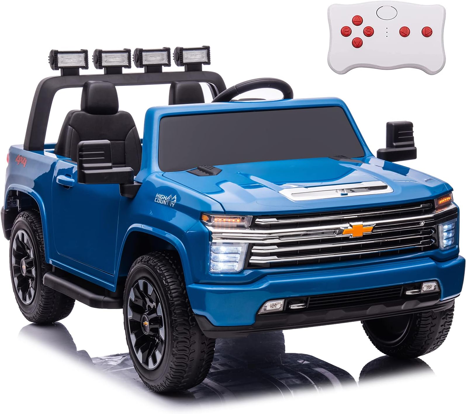 NEWQIDA Kids 24V 4X4 Ride On Truck Car with Remote Control 2 Seater Ride On Toys for Big Kids Electric Vehicles for Boys Girls Licensed Chevrolet Silverado HD Pickup Truck, EVA Tires, Music, Blue