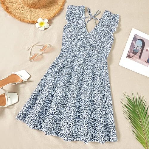 Miniatura 4 de Vestidos a juego para mamá y yo, con estampado floral, sin mangas, tirantes delgados, cuello en V, girasol, vestido de playa para madre e hija